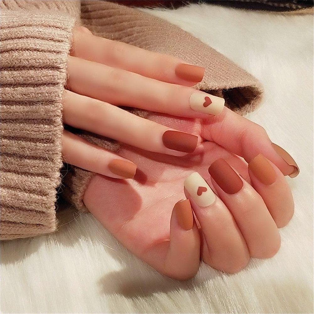 MIHAN1 Bộ 24 Móng Tay Giả Hình Trái Tim