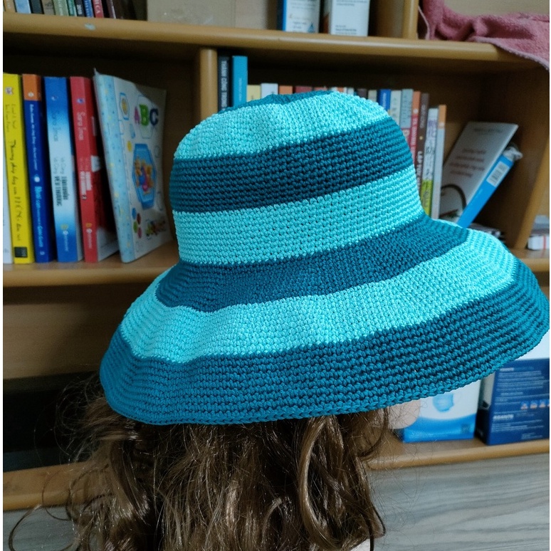 ⚡GIÁ SỐC⚡ Nón handmade rộng vành trơn phối hai màu xanh lạ đẹp