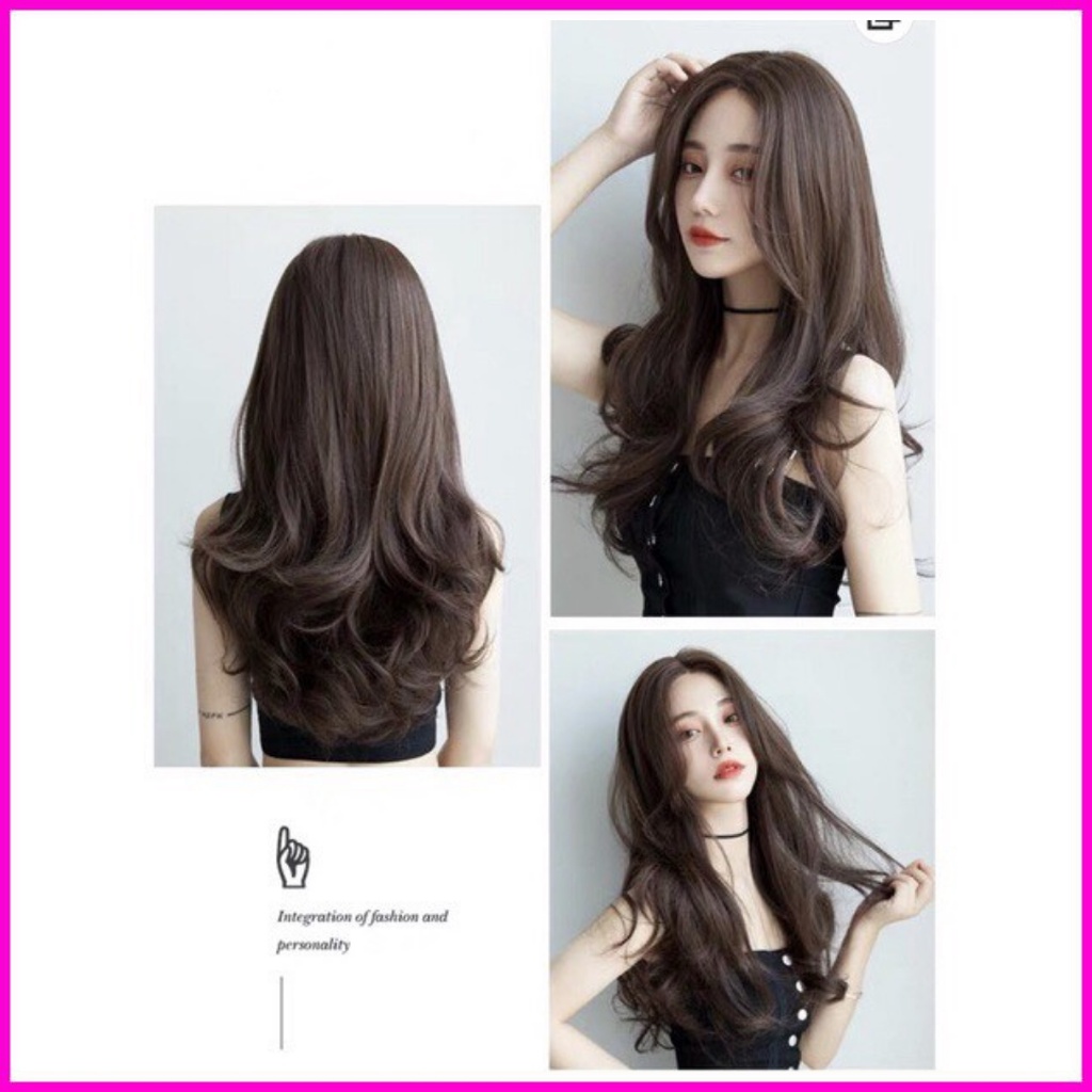 Tóc Giả Nữ Cả Đầu Đẹp💖𝑭𝑹𝑬𝑬𝑺𝑯𝑰𝑷💖Tóc Giả Nguyên Đầu Mái Bay Không Mái Dài Xoăn Đuôi 9105