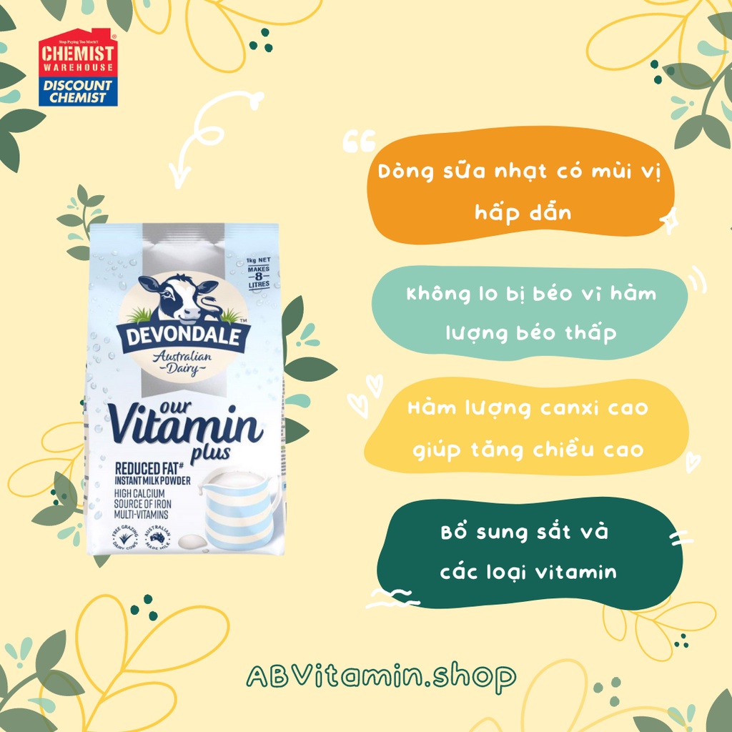 Sữa bột thơm ngon hãng DEVONDALE- ÚC 2 loại tăng chiều cao gói 1kg