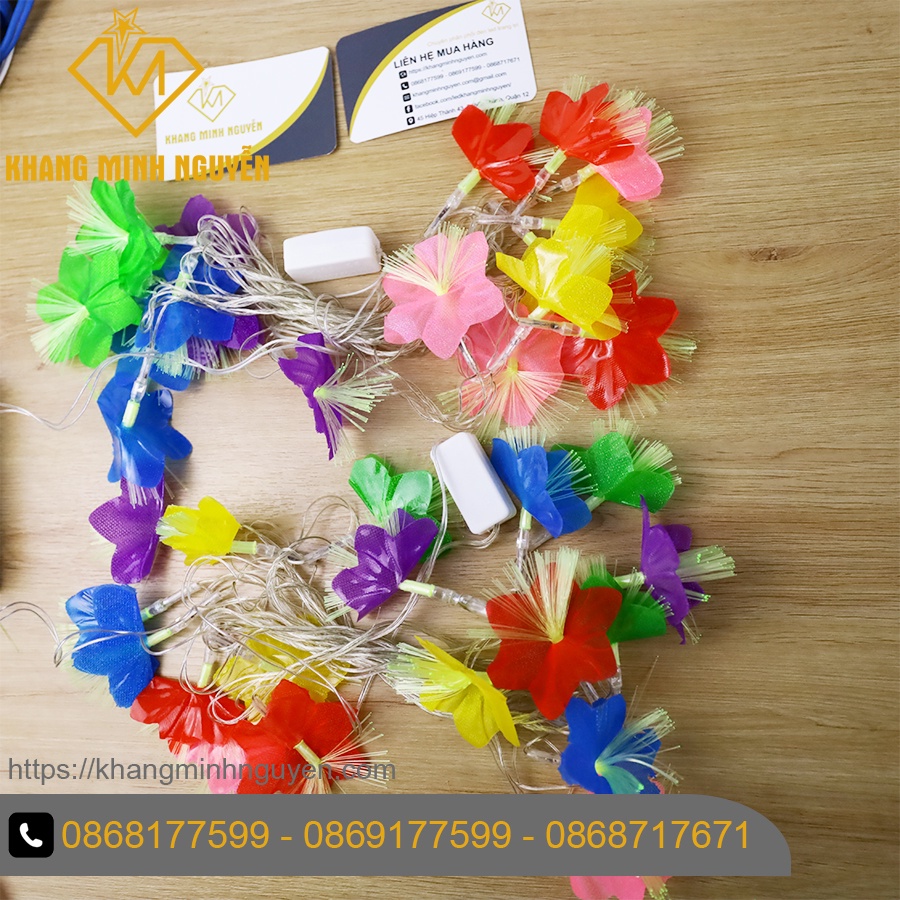 Đèn trang trí Noel, Giáng Sinh - Bộ đèn hoa phát sáng nhiều màu có chớp, không đổi màu - có bọc nhựa chống nước