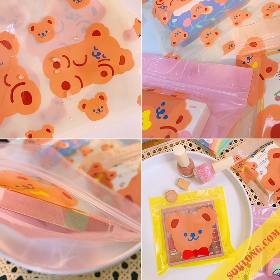 Túi zip chống nước hình gấu size 13.5cm đựng phụ kiện Sổ KLONG, quà tặng cute K19