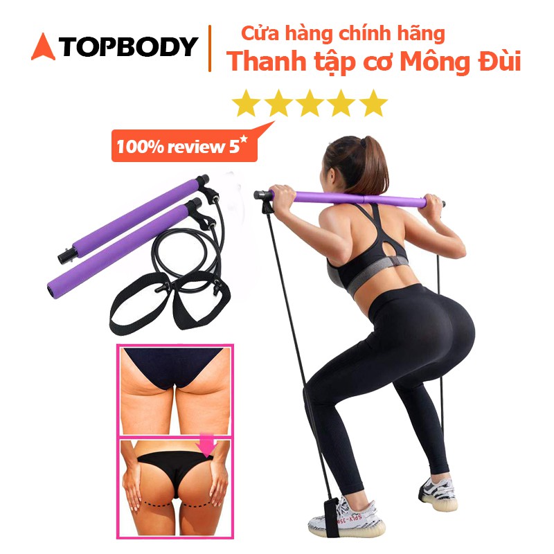 Thanh tập cơ Mông Đùi pilates bar Topbody có dây kháng lực dụng cụ tập toàn thân-GAYTA01