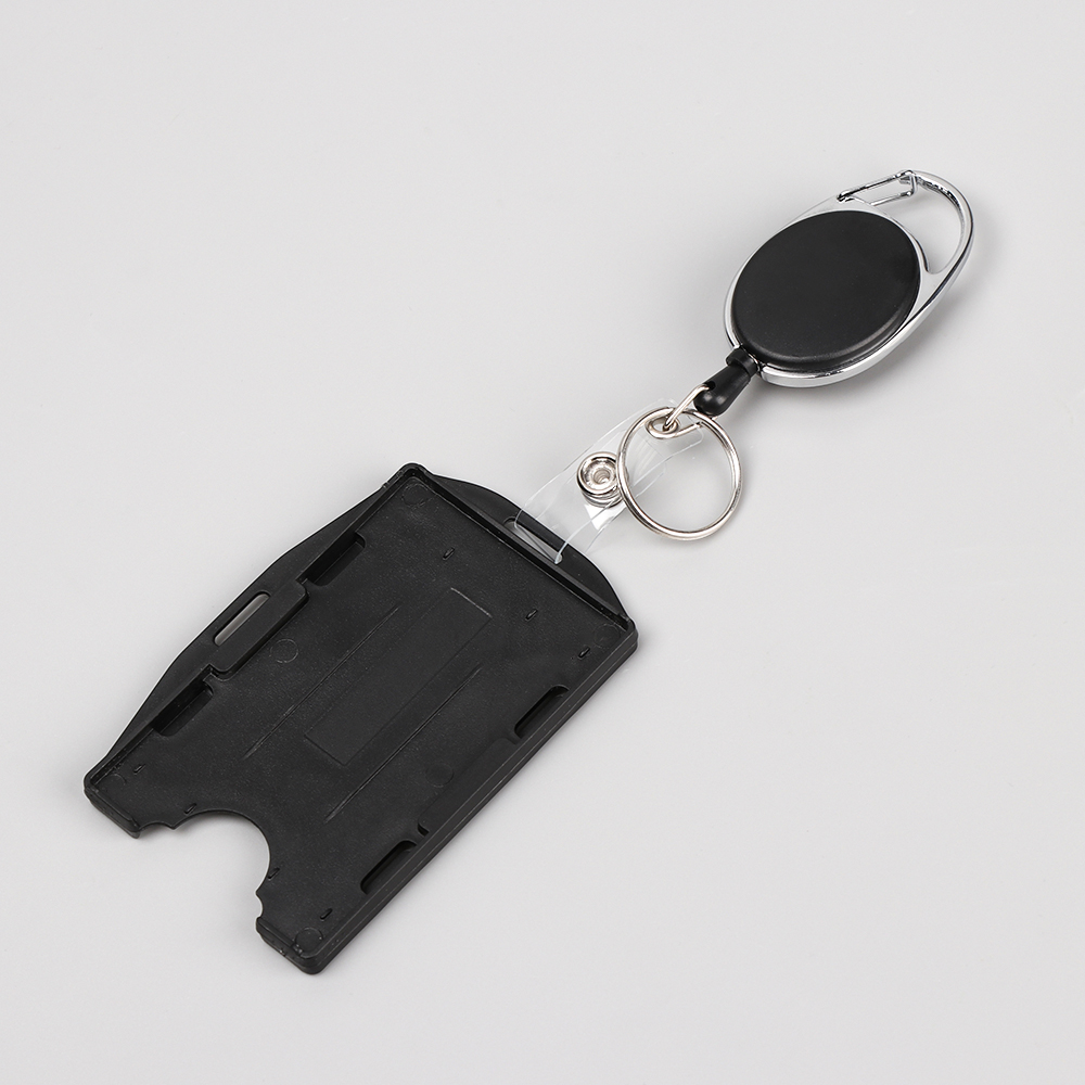 Bao đựng thẻ nhân viên / học sinh thiết kế 2 mặt có móc khóa dây rút bằng nhựa cứng bền bỉ đa năng