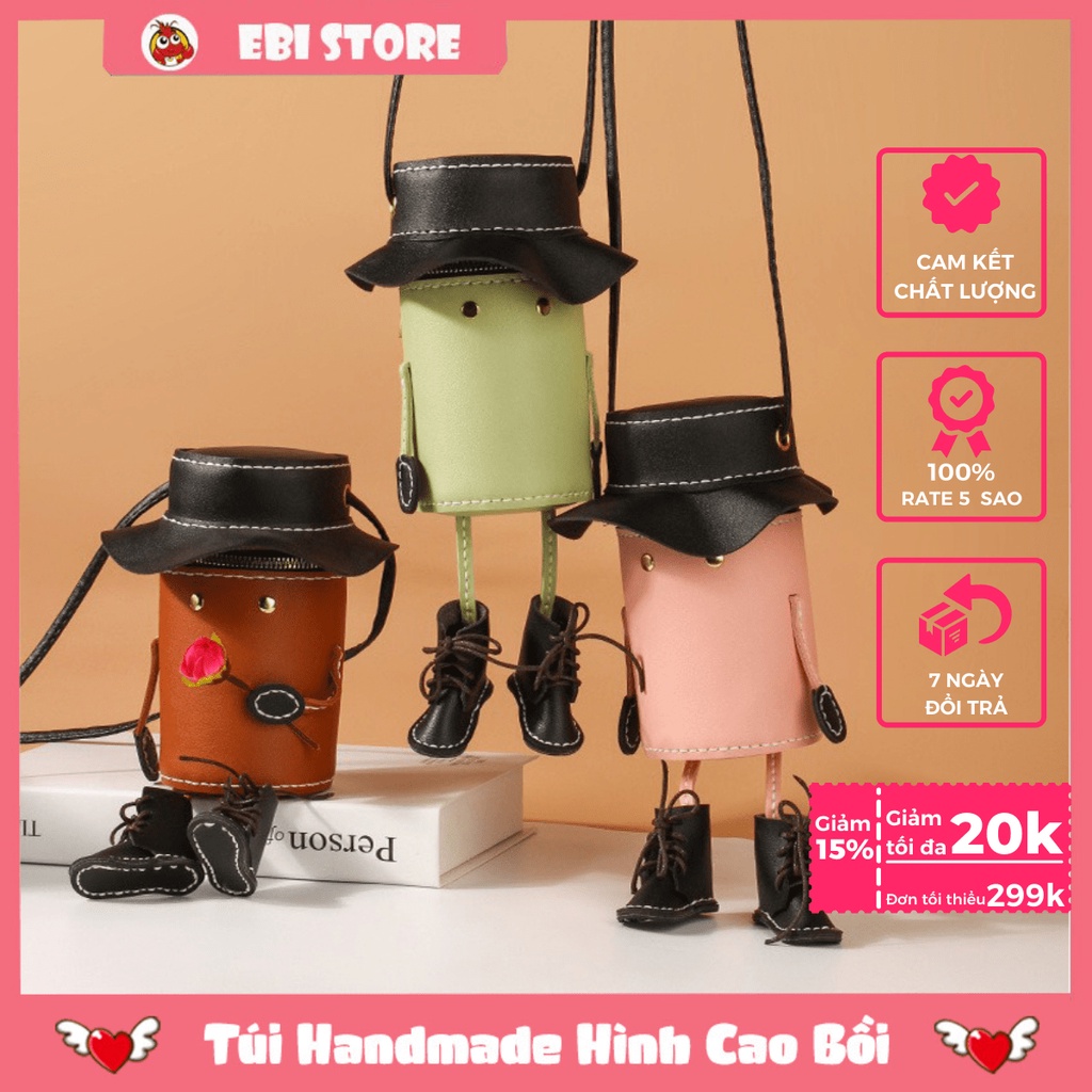 Túi Đeo Chéo Handmade, Tự Khâu Tay Sẵn Đường Chỉ May Hình Cao Bồi Siêu Đáng Yêu Làm Quà Tặng