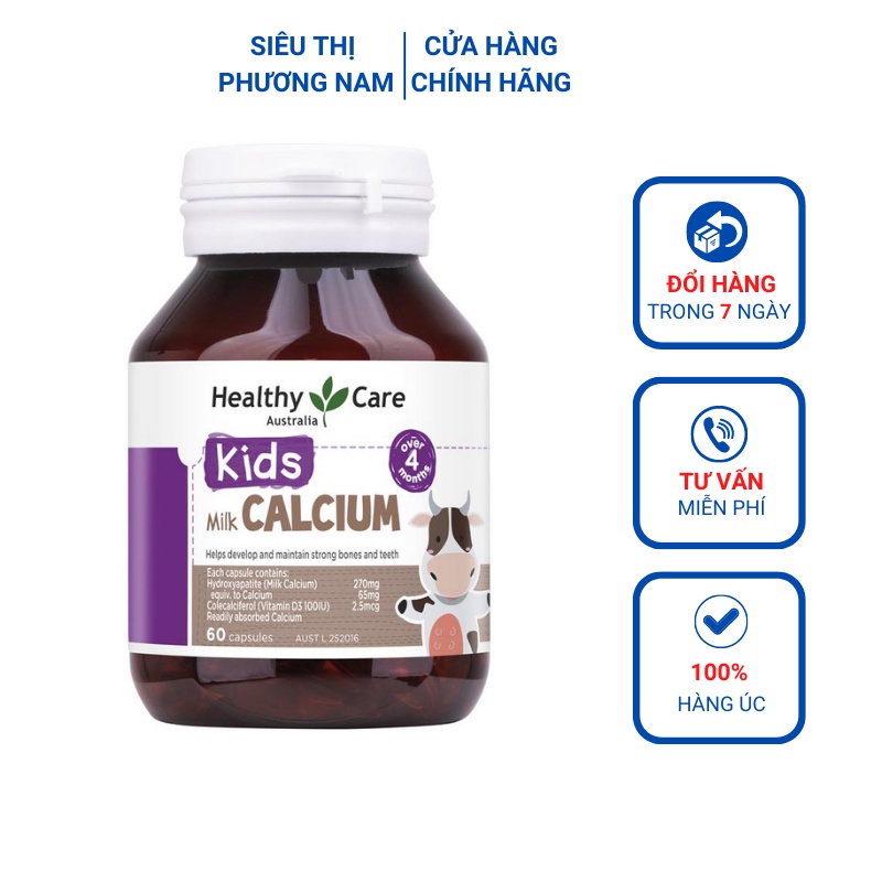 Canxi sữa (60v) bổ sung canxi và vitamin D3 cho bé từ 4 tháng tuổi Healthy Care Milk Calcium, Úc