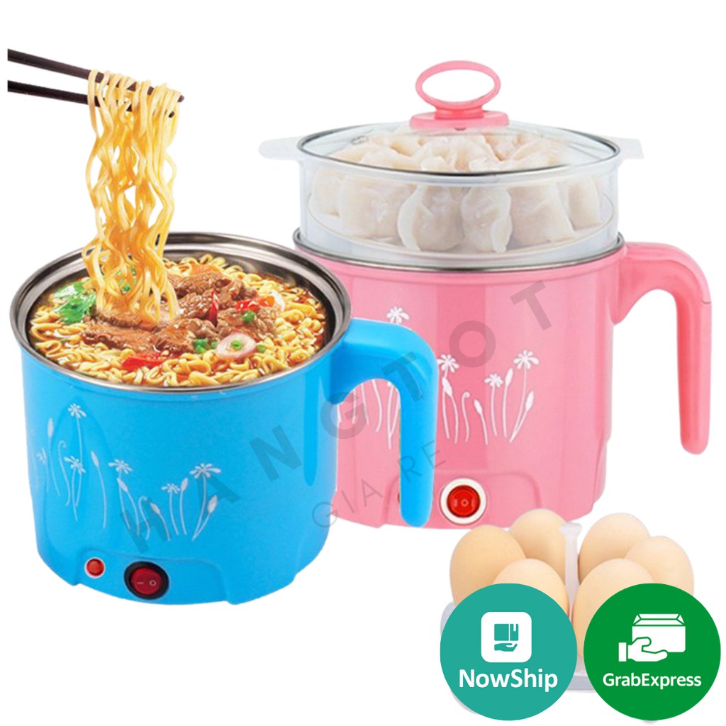 Ca Nấu Mì, Nấu Cơm Đa Năng Có Tay Cầm 1,8L - Nồi Lẩu Điện Mini Kèm Giá Hấp Nhựa, Ca Mỳ Đa Năng Cooking Poot