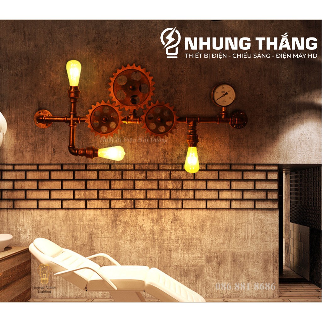 Đèn Tường Retro DT-9040 - Hình Ống Nước,Bánh Răng Chuyển Động - Kiểu Dáng Cổ Điển - Tặng Kèm 3 Bóng T64 - Bảo Hành 1 Năm