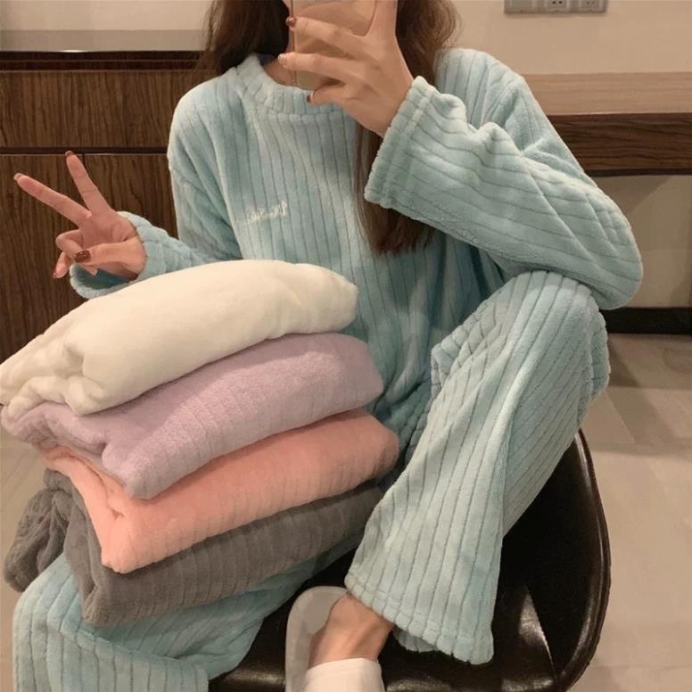 Bộ Đồ Ngủ Lông Tăm Cradin FreeSize , Bộ Nỉ Bông Tăm Giữ Nhiệt Mặc Nhà Siêu Ấm