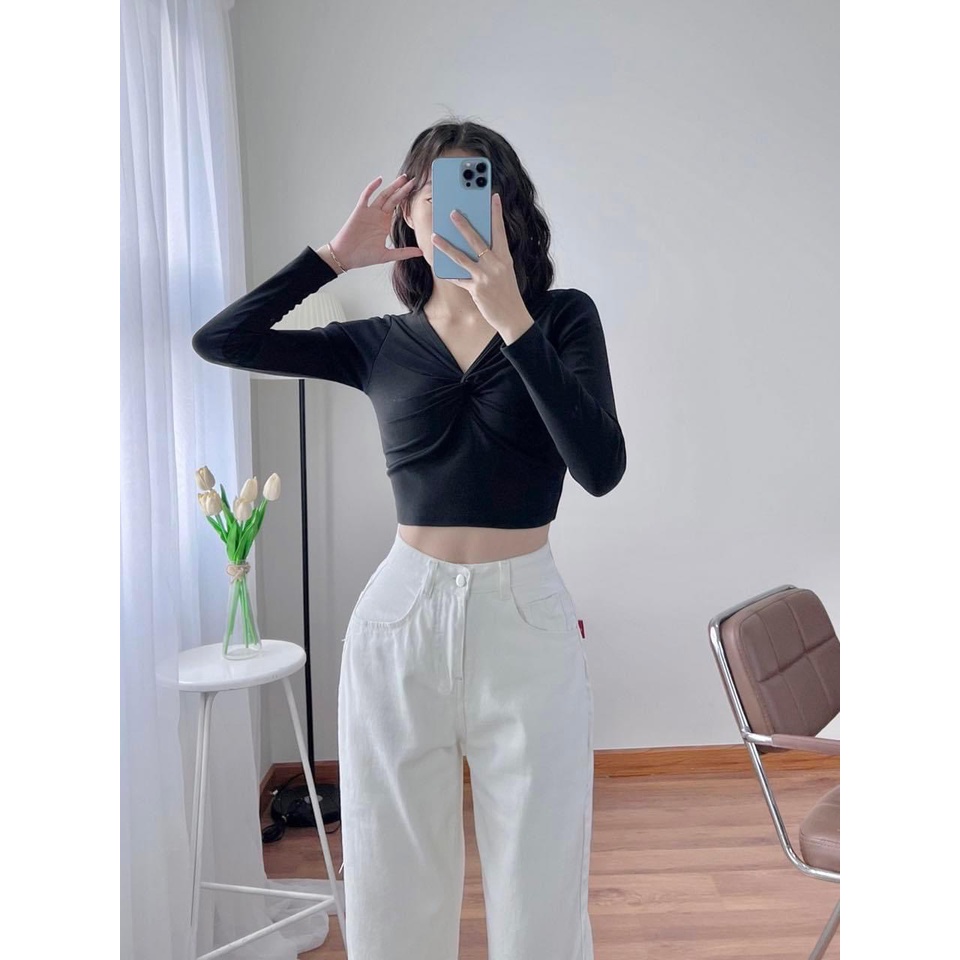 🤎Áo Thun Croptop Body Tay Dài xoắn Ngực 7 Màu [ ảnh-video thật ] PHƯƠNGSHOP1812