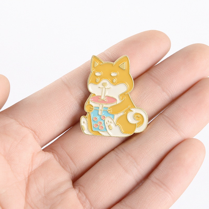 Ghim cài áo QIHE JEWELRY hình chú chó Shiba hoạt hình thích hợp làm quà tặng cho bạn bè
