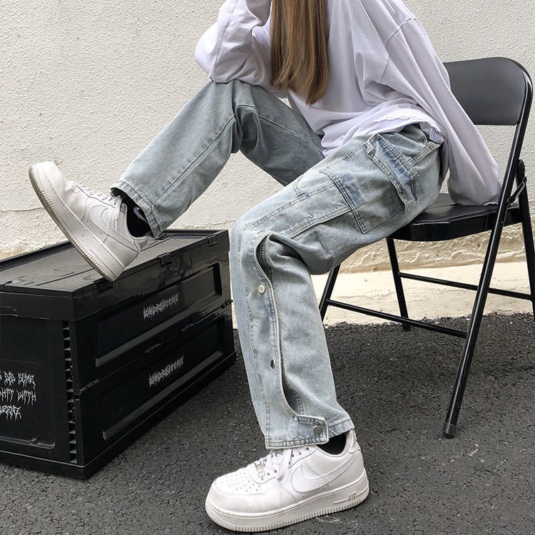 Quần Jean ống rộng túi kết hợp với cúc cao cấp | BigBuy360 - bigbuy360.vn