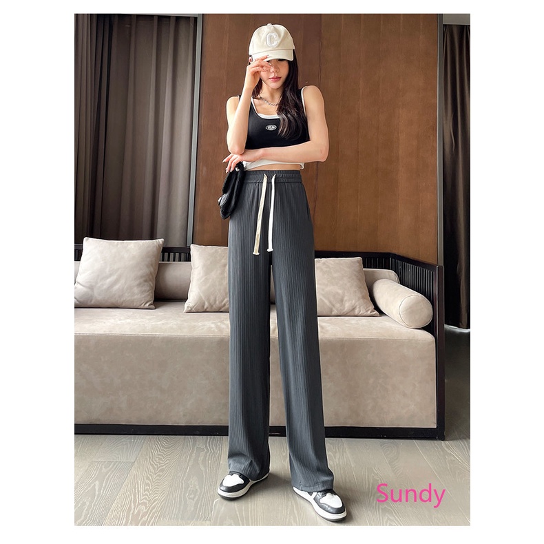 Quần Lụa Lạnh Lưng Cao Ống Rộng Plus Size Cho Nữ