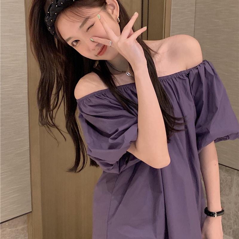 SUXI Áo Kiểu Trễ Vai Tay Phồng Dáng Rộng Màu Trơn Thời Trang Mùa Hè Dễ Phối Đồ Cho Nữ