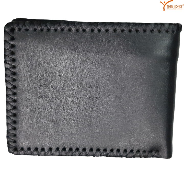Ví Nam Ngang Da Bò May Viền Chữ V Tien Cong Màu Đen - TCN1018