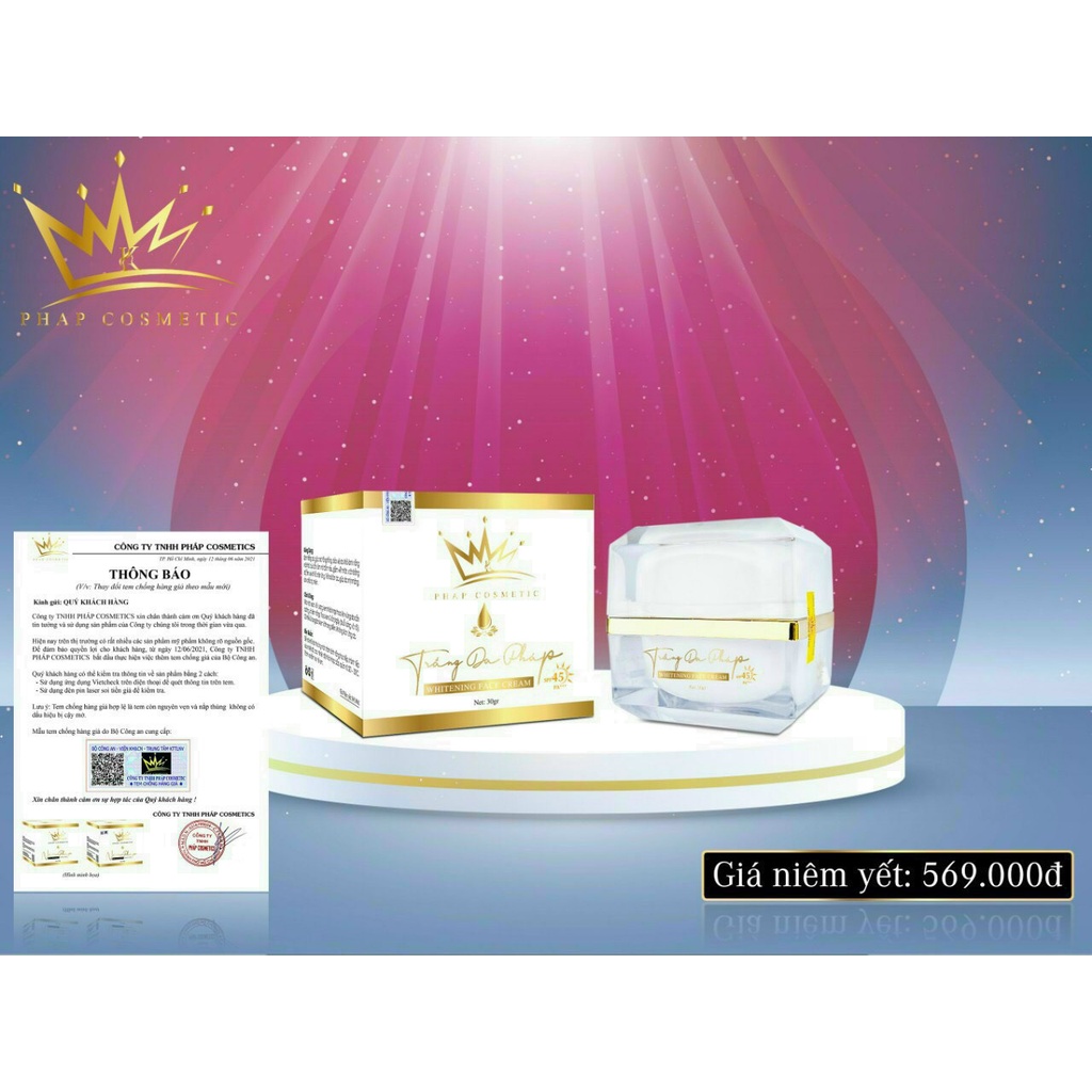 Kem Face Trắng da Pháp - TẶNG kèm Serum Linh Chi - Combo Trắng da Pháp 30gr Chính hãng
