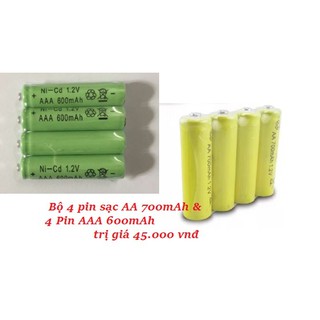 Bộ 4 pin tiểu sạc AA 700mAh và 4 pin đũa sạc AAA 600mAh dùng cho đồ chơi, đồng hồ treo tường,chuột máy tính
