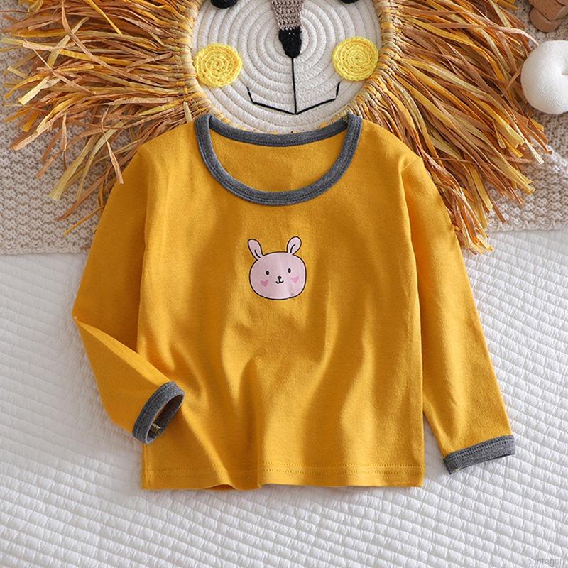 Áo thun cotton tay dài cổ tròn in họa tiết hoạt hình đơn giản cho bé từ 0-5 tuổi