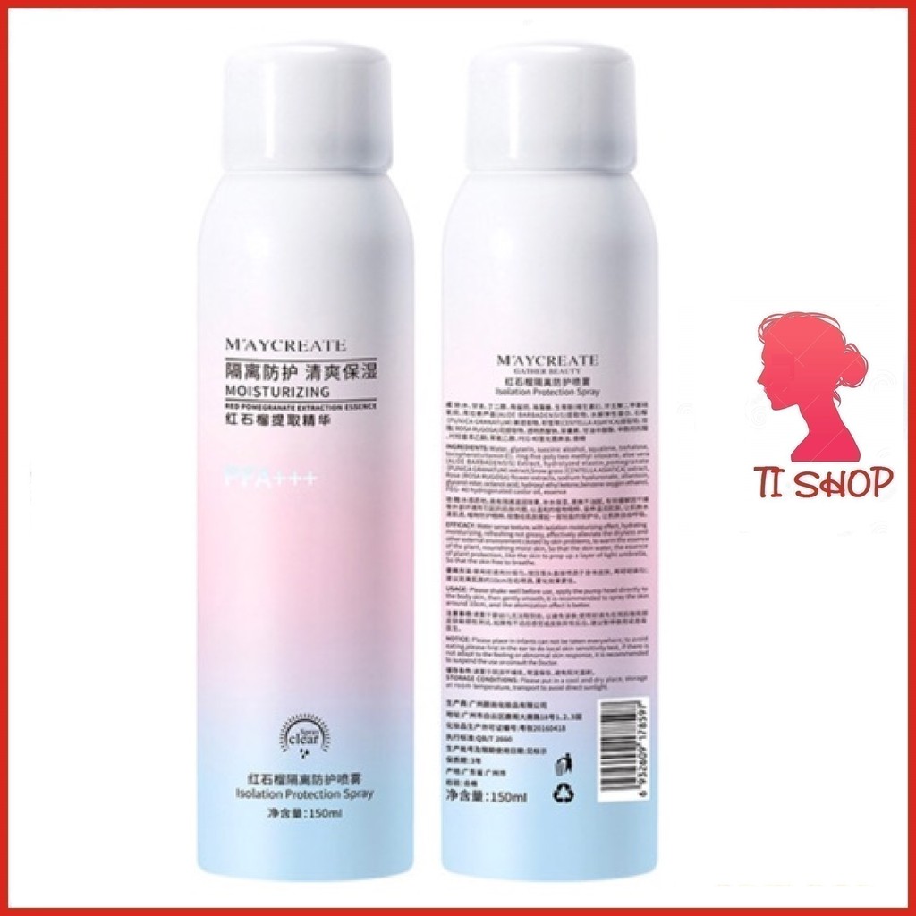 Xịt Chống Nắng 💋FREESHIP💋 Xịt Chống nắng Maycreate 150ml trắng da lên tone