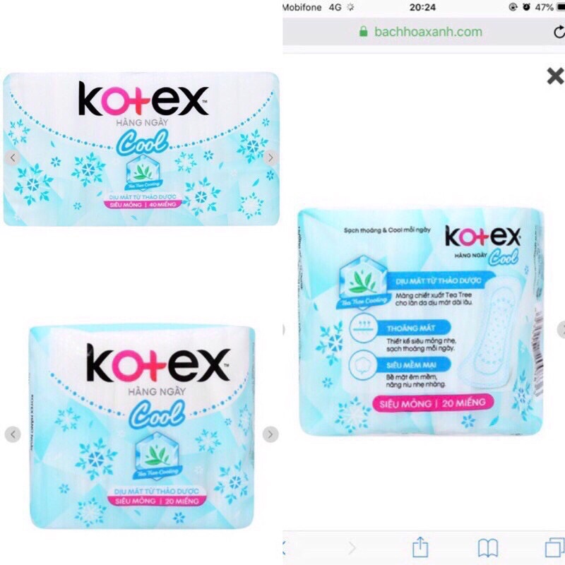 BĂNG VỆ SINH KOTEX HÀNG NGÀY COOL MÁT LẠNH 40m 20m