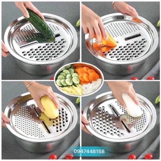 Bộ bàn nạo rau củ kiêm rổ và chậu Inox cao cấp