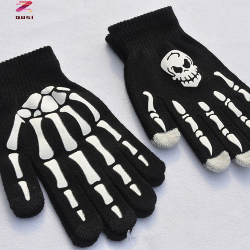 Găng tay in bộ xương móng vuốt/ đầu lâu hóa trang Halloween