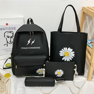 [2020] Set Balo - Túi Tote - Túi Xách - Ví In Hoạ Tiết Hoa Cúc Trắng BL5001
