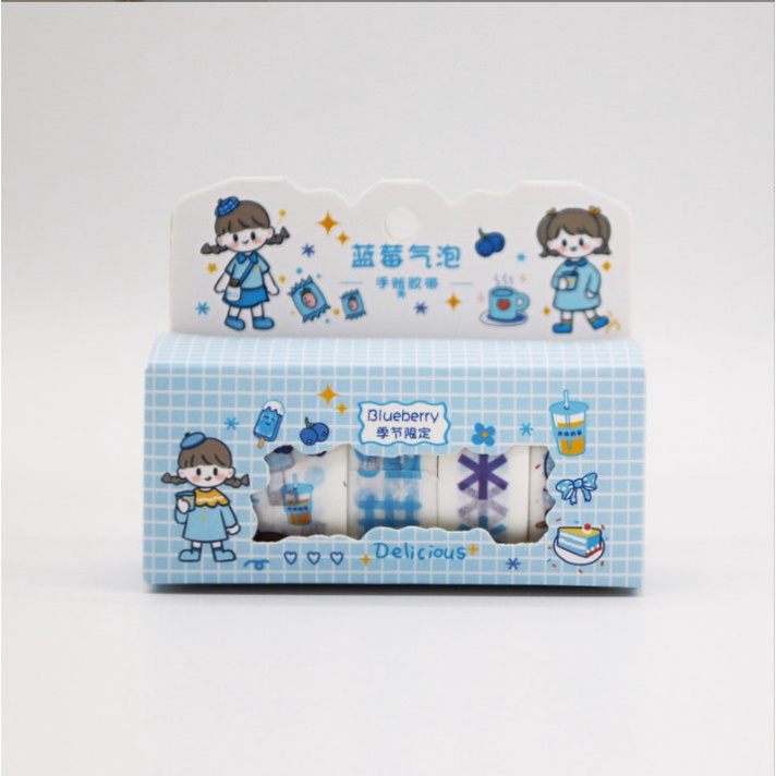 Hộp 4 cuộn băng dính trang trí đồ dùng cá nhân hình cô gái và món ăn siêu cute BAG U BANGDINHCOGAI4
