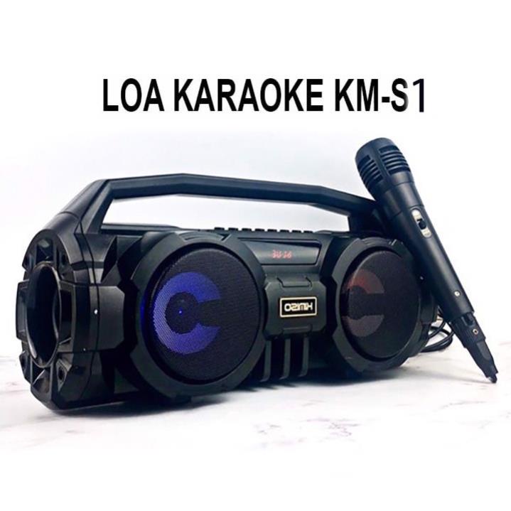 Loa Bluetooth Karaoke Kimiso,Loa Bluetooth Tặng Kèm Mic Hát Có Dây-Đèn Led Sống Động