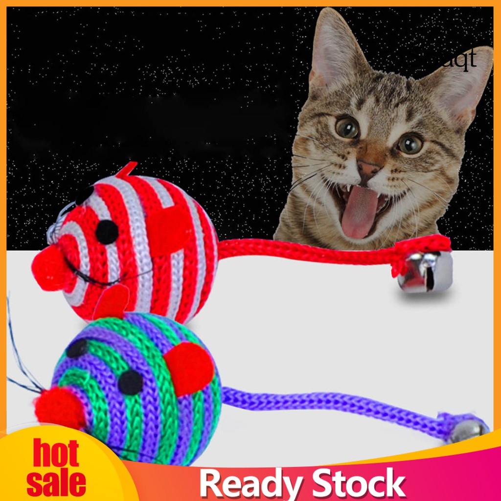 Bóng Đồ Chơi Hình Chú Chuột Đuôi Dài Bằng Dây Nylon Họa Tiết Kẻ Sọc Hoạt Hình Dành Cho Mèo Cưng