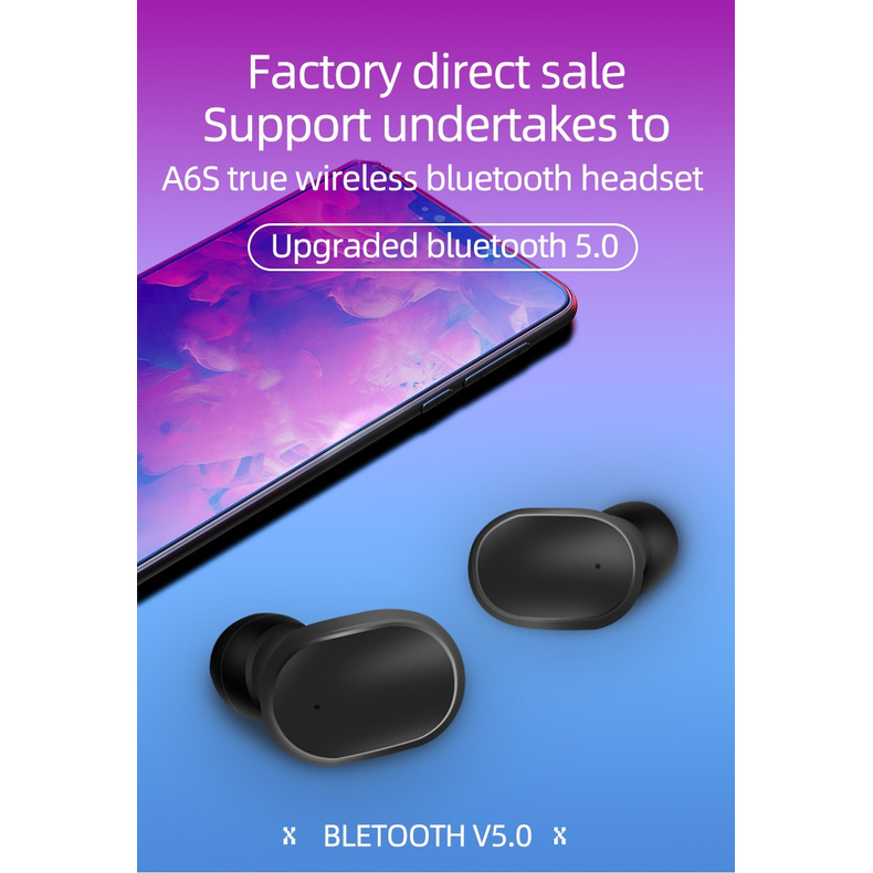 Tai Nghe Bluetooth A6S Plus Tws Có Dây Chất Lượng Cao Kèm Phụ Kiện