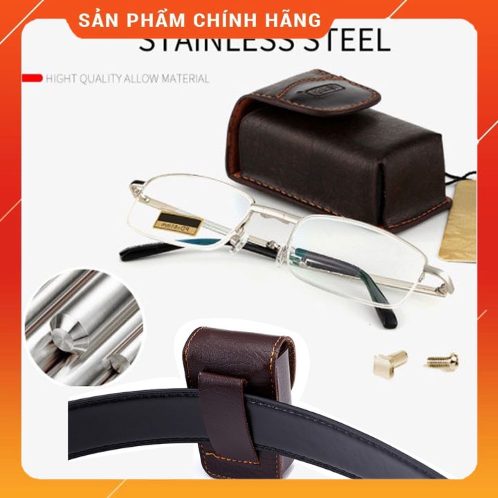 Kính lão thị viễn thị gập gọn nửa viền thể thao nam nữ tặng bao đeo hông cao cấp màu Bạc sáng sang trọng chống UV
