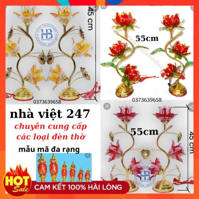 Bộ 2 Cây Đèn Thờ Thủy Tinh Pha Lê Cao Cấp 45-55cm- Họa Tiết Hoa Tuy luýp