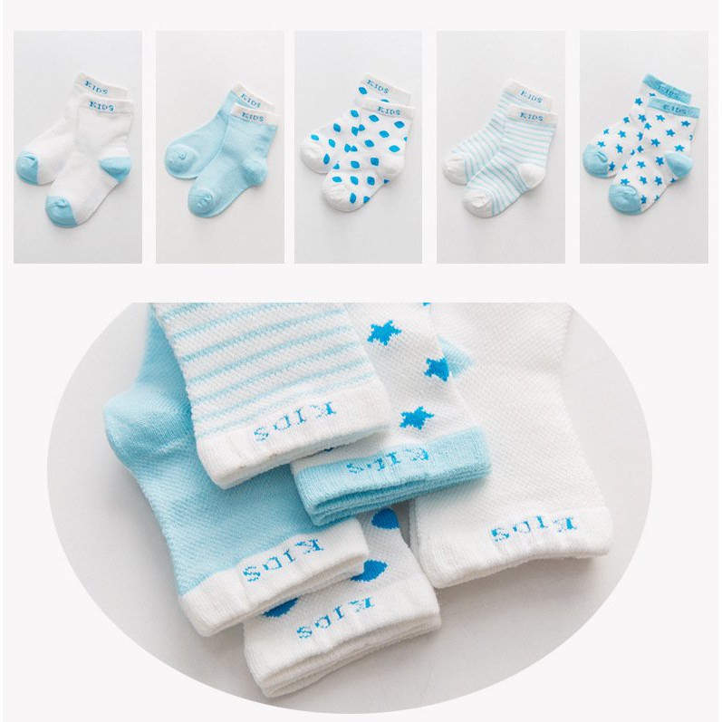 Set 5 đôi tất vớ kid sock cho bé từ 0 - 3 tuổi, Tất vớ cotton hàng đẹp và dày cho trẻ