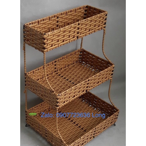 KỆ 3 TẦNG Nhựa giả mây Dài 25cm Cao 35cm Rộng 20cm