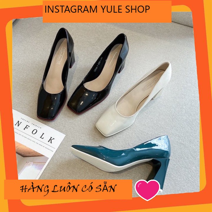 Giày Cao Gót Nữ Đế Dày Mũi Vuông 4 Màu Sáng Trẻ Trung 8 cm