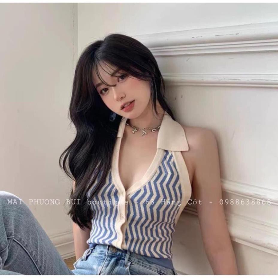 Áo Yếm Kiểu Hở Lưng Cổ V Bẻ Hoạ Tiết Sọc Dọc Sexy Co Giãn 4 Chiều | BigBuy360 - bigbuy360.vn