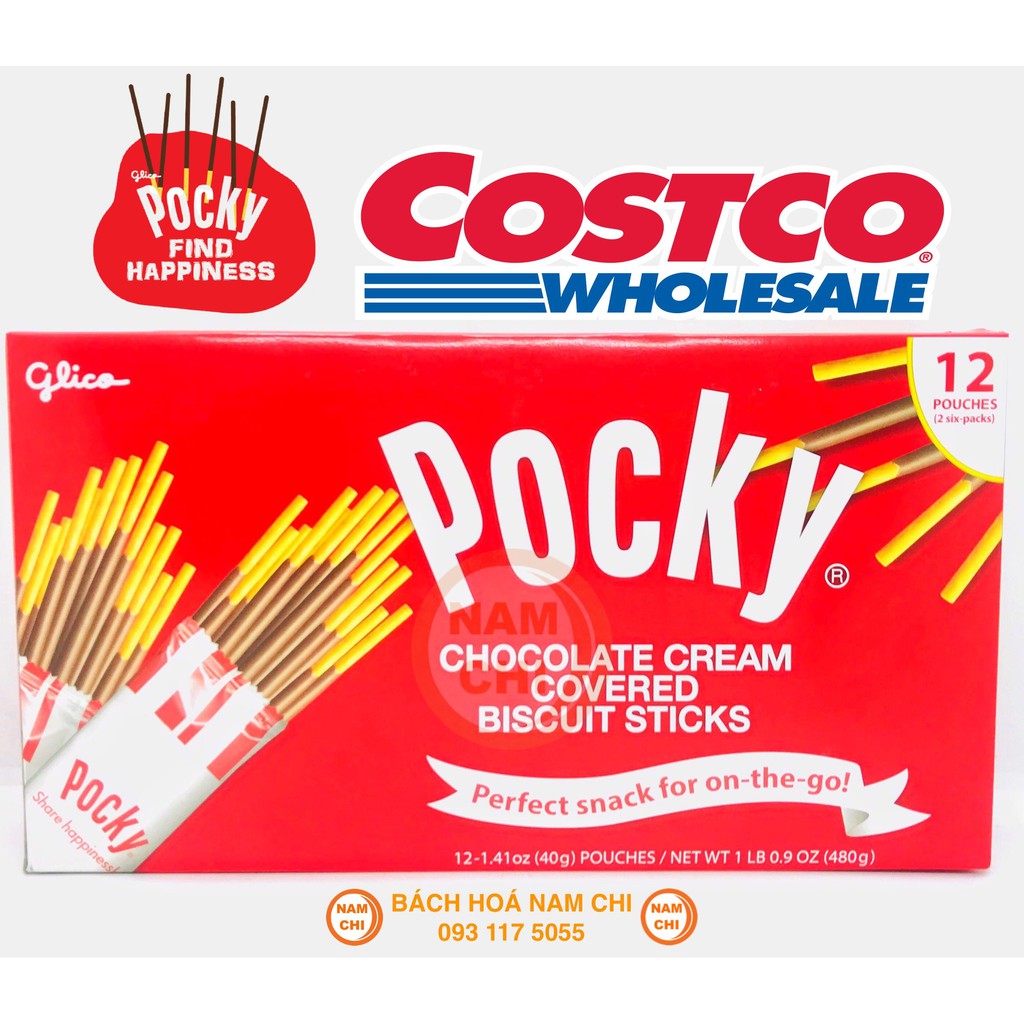 [TÁCH LẺ] BÁNH QUE SOCOLA POCKY CHOCOLATE CREAM COVERED BISCUIT STICKS SHARE HAPPINESS 40G 240G (CHUẨN HÀNG COSTCO USA)