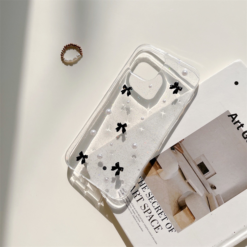 Ốp Điện Thoại TPU Mềm Trong Suốt Chống Sốc Lấp Lánh Đính Nơ Cho IPhone 11 12 13 Pro Max X XS XR 7 8 Plus