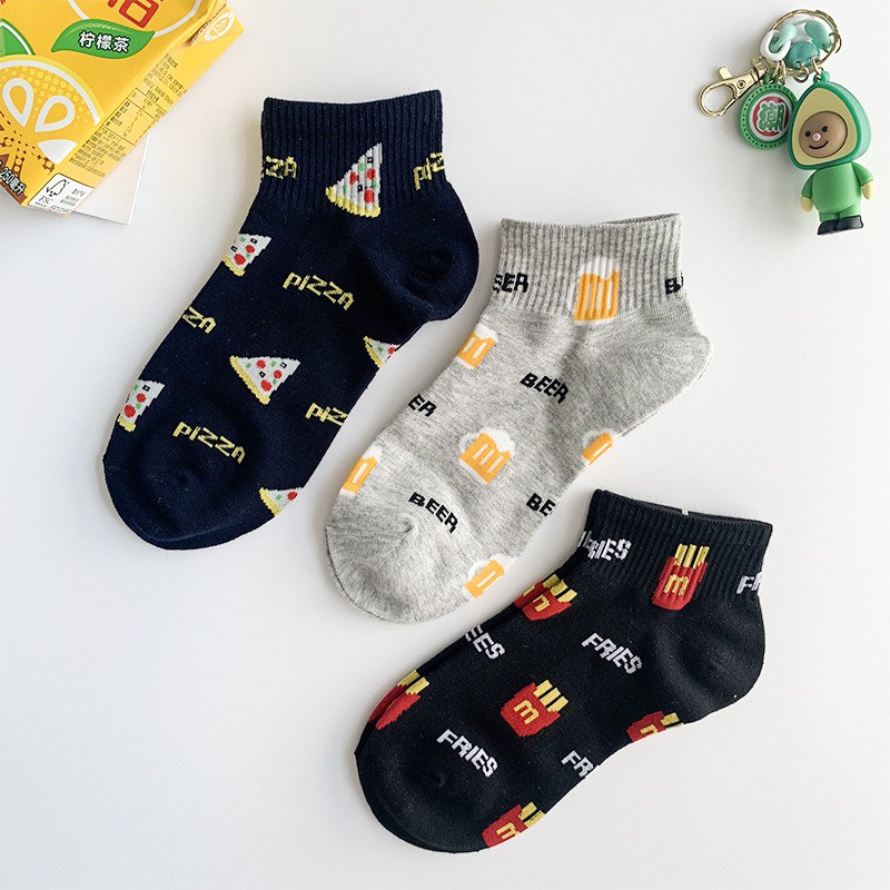 Tất cổ ngắn nam nữ vớ họa tiết fast food  cotton kháng khuẩn thấm hút mô hôi tốt MONEY VN010