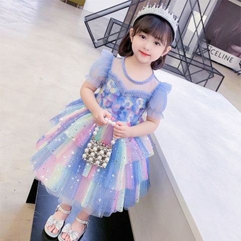 Đầm Công Chúa Elsa Màu Cầu Vồng Xinh Xắn Thời Trang 2023 Cho Bé Gái