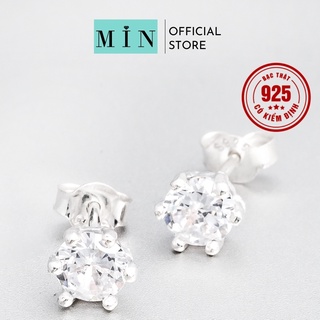 Khuyên tai bạc min silver, bông tai nụ đá size 4mm lấp lánh nhỏ xinh