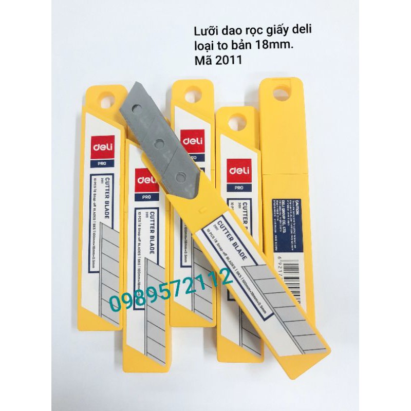 10 cái Lưỡi dao rọc giấy deli loại to mã 2011-Lưỡi dao trổ deli bản 18mm.