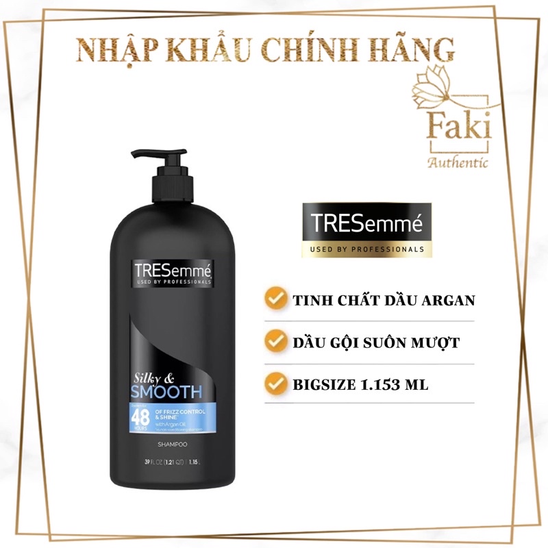 Dầu Gội TRESemme suôn mượt Silky & Smooth Shampoo For Frizzy Hair cho tóc xoăn mềm mượt 1.153ML
