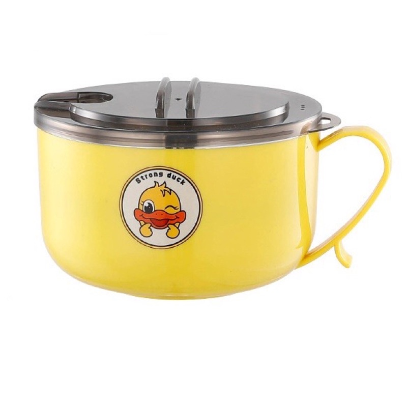 Bát ăn mỳ vịt vàng 1 lít có quai ruột inox có nắp đậy