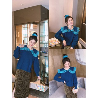 Áo len pha ren cổ bèo QC