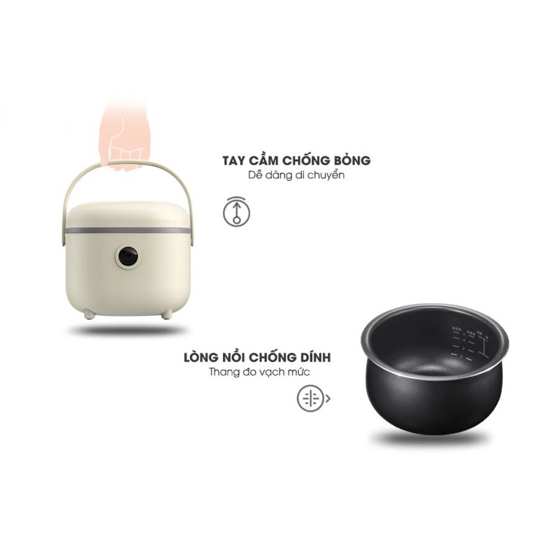 Nồi cơm điện Bear 2L chống dính, 8 chế độ nấu thông minh
