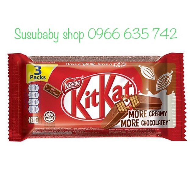 Bánh socola kitkat 3 thanh 4f 105g/ gói
