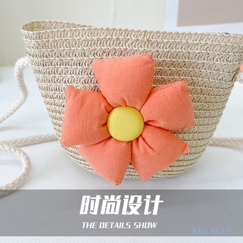 Túi Đeo Chéo Đan Lát Đính Hoa Phong Cách Phương Tây Dành Cho Bé Gái