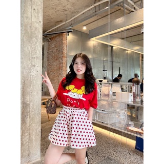 Set Đùi Áo Đỏ Quần Bi Form Xoè